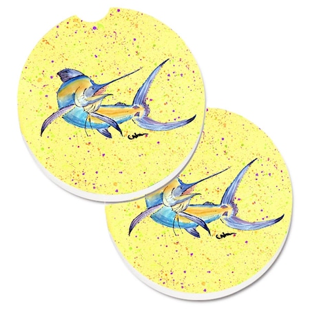 Carolines Treasures Blue Marlin on Yellow Set of 2 Cup Holder Car Coaster 8533CARC